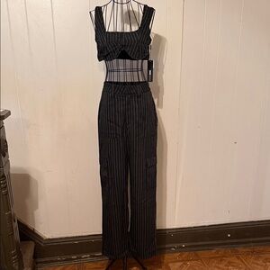Fashion Nova Black Pinstripe Jumpsuit